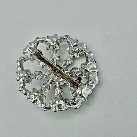 Ice Blue Brooch Vintage Round Jeweled Statement Open Circle  Estate Jewelry Pin - Picture 5 of 8